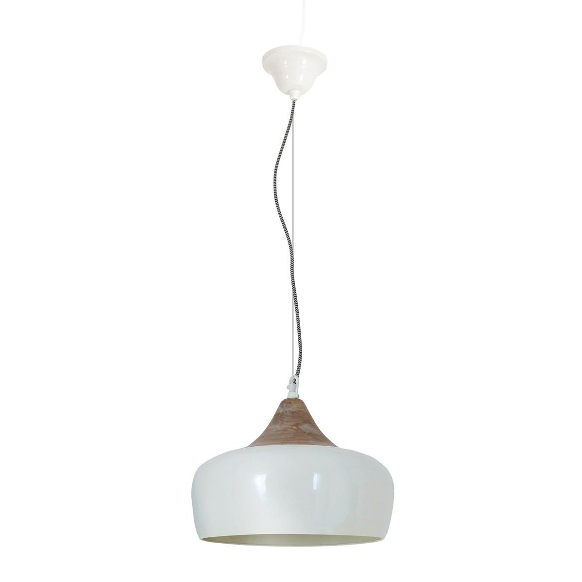 Hängeleuchte Jaipur H: 34 Cm 1-Flammig, Weiß/holz Dekor - Weiß, KONVENTIONELL, Holzwerkstoff/Metall (30/34cm) - Näve