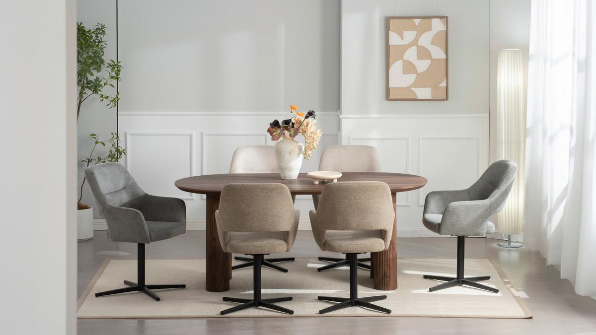 Armlehnstuhl Alexis Leinenoptik Beige, B: 56 cm - Beige/Schwarz, MODERN, Holz/Textil (56/86/63cm) - MID.YOU