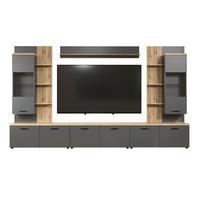 Wohnwand Baggio Anthrazit/Eichefarben B: 360cm - Eichefarben/Anthrazit, Design, Glas/Holzwerkstoff (360/212/40cm) - MID.YOU