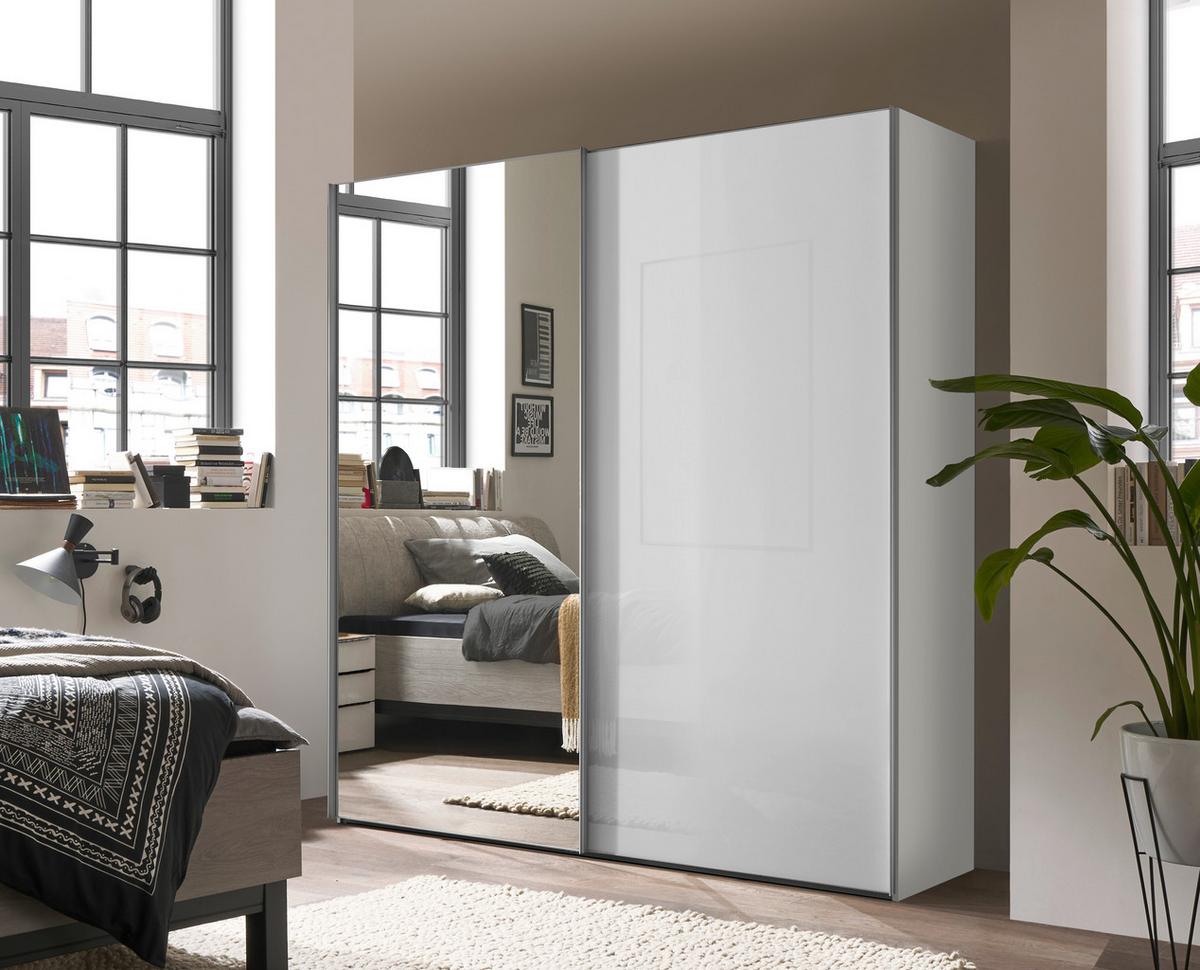 Šatníková skriňa LUMOS, šírka 200 cm - biela/hliníková, Konventionell, kov/kompozitné drevo (200/222/68cm)