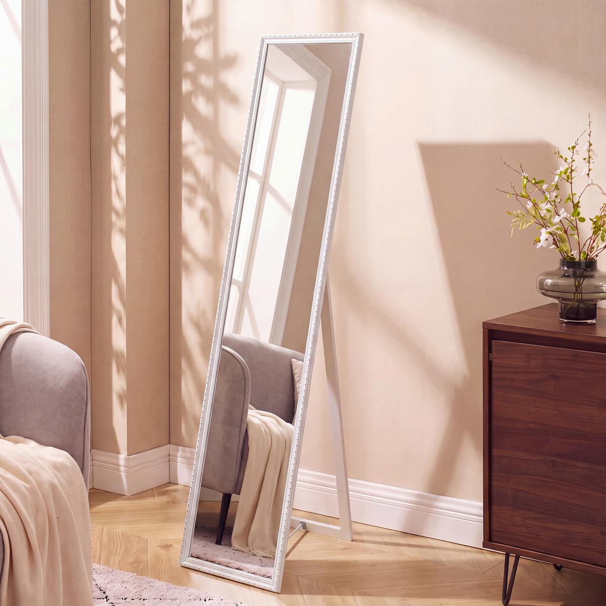 Standspiegel Pisa rechteckig 34x160cm Weiß/Silber - Silberfarben/Weiß, MODERN, Glas/Holz (34/160/2,3cm)