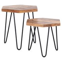 Satztisch Elea B: 45cm Naturfarben - Schwarz/Naturfarben, MODERN, Holz/Metall - MID.YOU