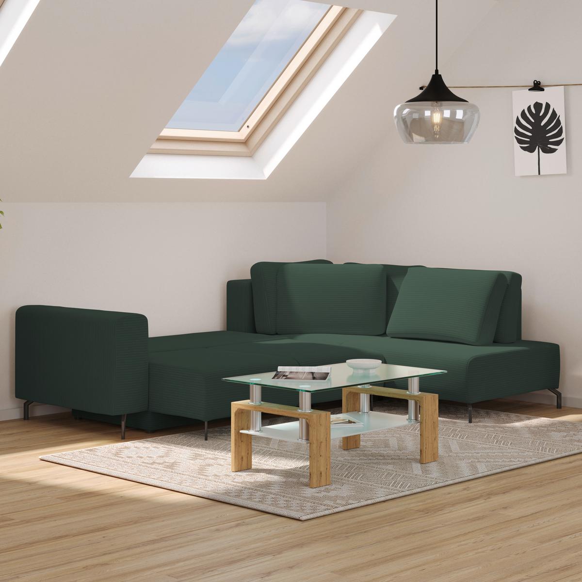Ecksofa Veni Ecke R - Dunkelgrün/Schwarz, MODERN, Textil (272/210cm) - Ondega