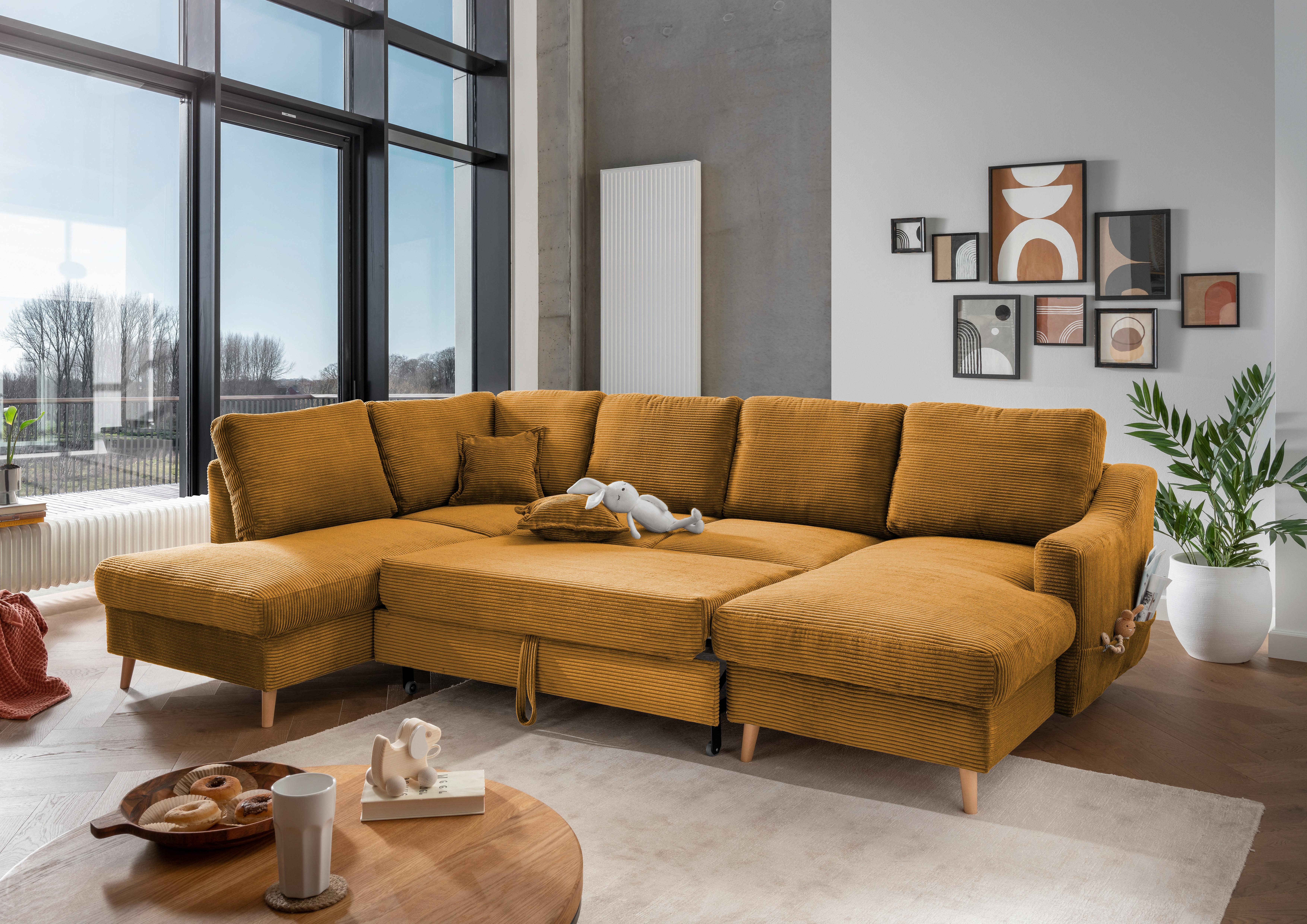 Wohnlandschaft Valentina - Goldfarben/Naturfarben, KONVENTIONELL, Textil (200/301/150cm) - P & B