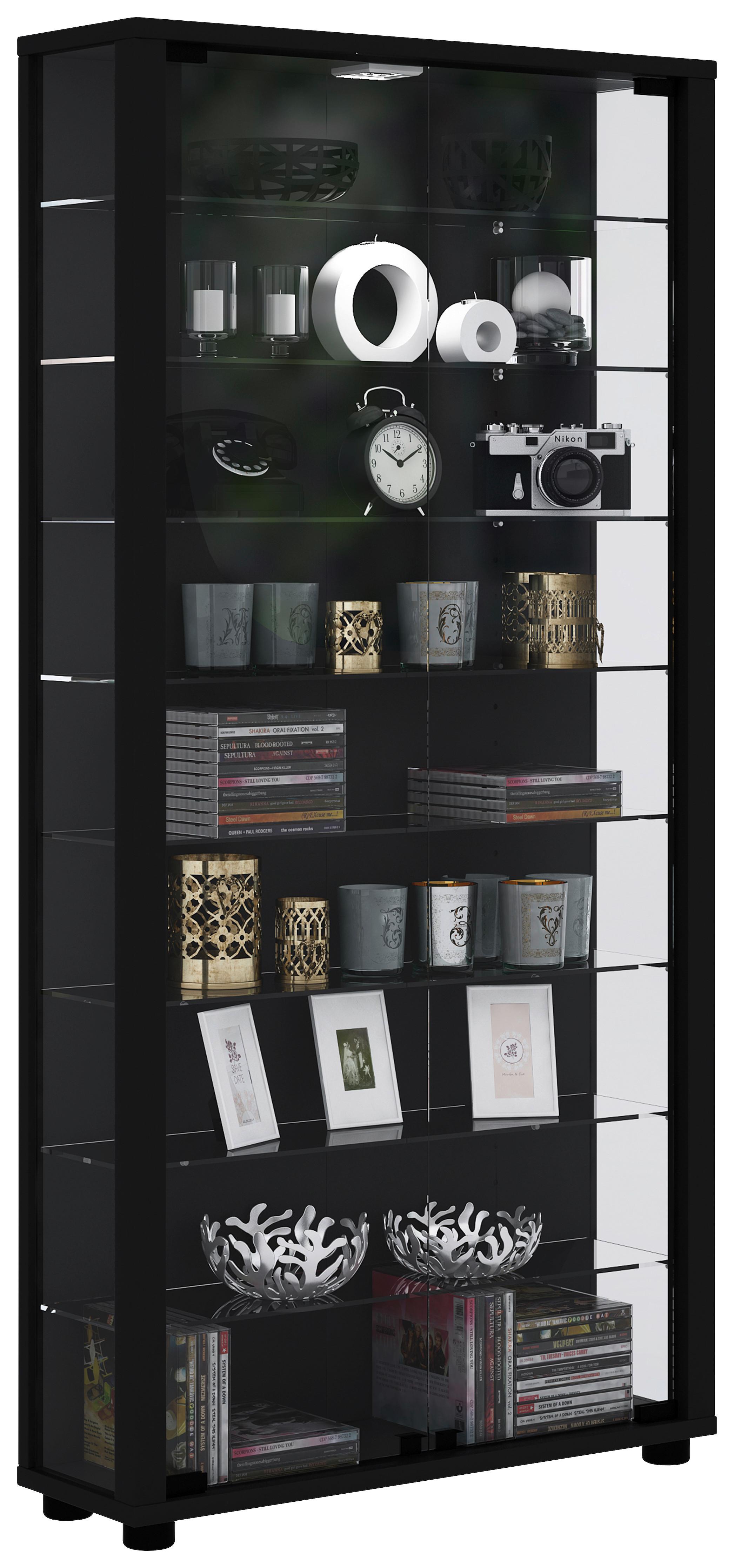 Vitrine Lumo Maxi Schwarz - Transparent/Schwarz, Design, Glas/Holzwerkstoff (59/113/18cm) - MID.YOU