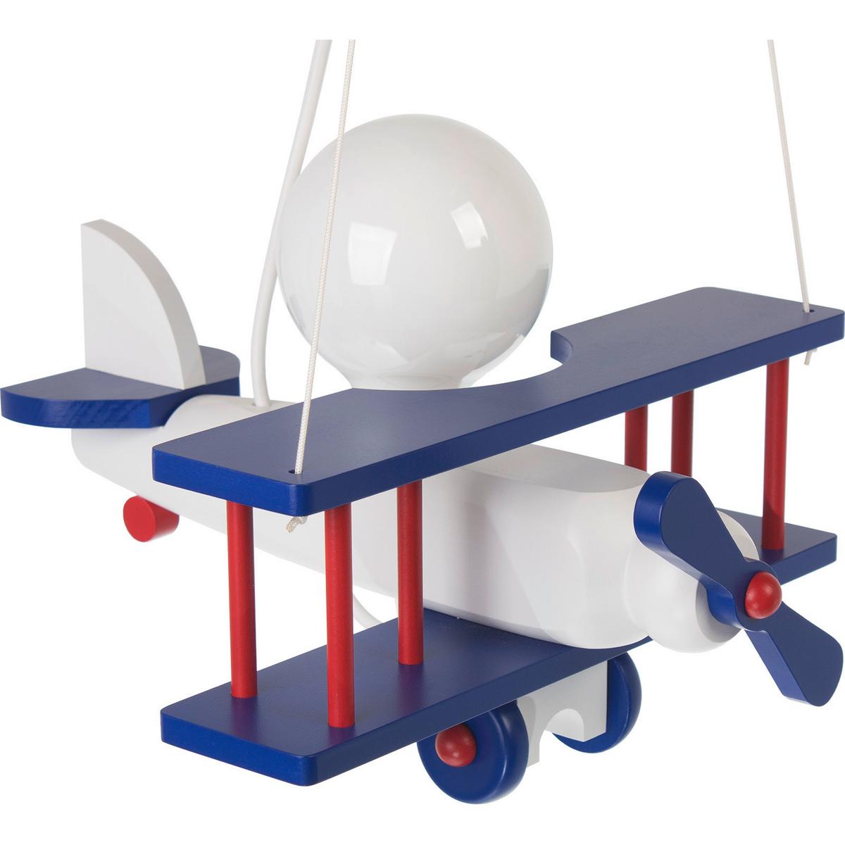 Kinderhängeleuchte Flugzeug H: 75 cm 1-Flammig - Blau/Rot, KONVENTIONELL, Holz (29/31/75cm)