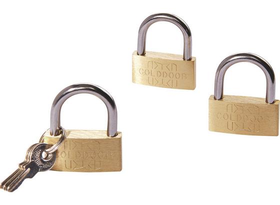 Vorhängeschlossset 3-teilig - Silberfarben/Goldfarben, KONVENTIONELL, Metall (4cm) Vorhängeschlossset 3-teilig - Silberfarben/Goldfarben, KONVENTIONELL, Metall (4cm)