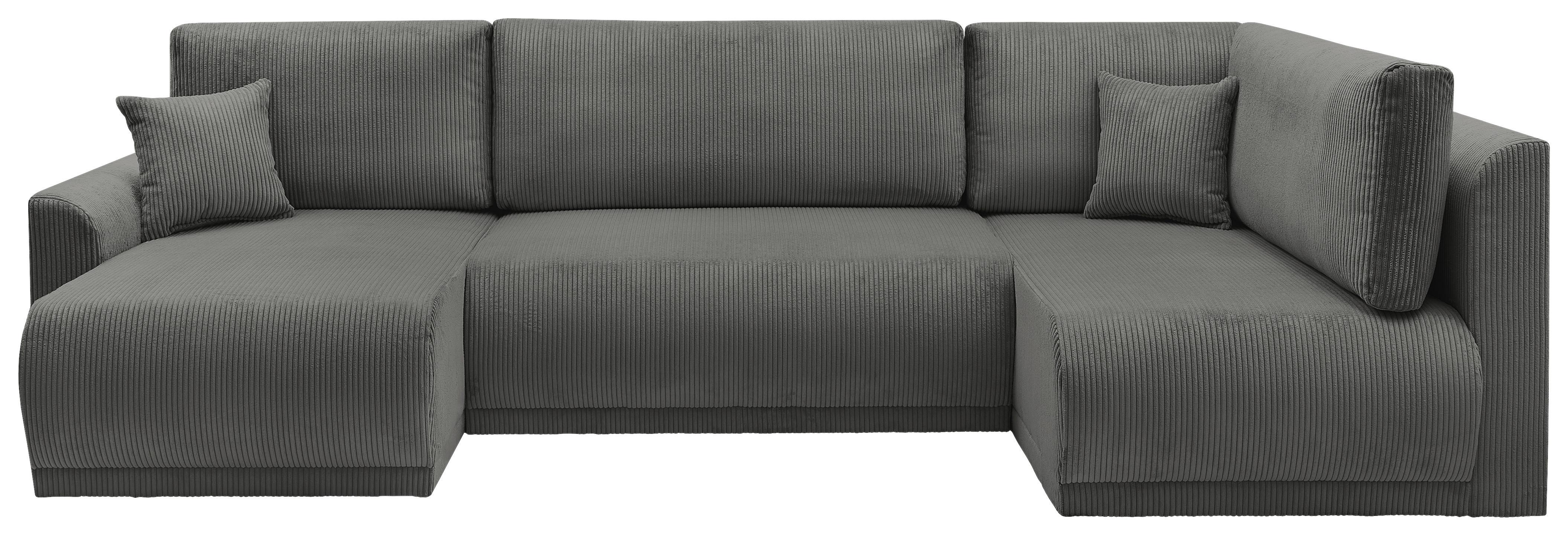 Rohová sedačka KIM U, oboustr., tmavě šedý manšestr - tmavě šedá, Moderní, dřevo (146/313/160cm)