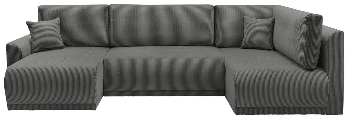 Rohová sedačka KIM U, oboustr., tmavě šedý manšestr - tmavě šedá, Moderní, dřevo (146/313/160cm)
