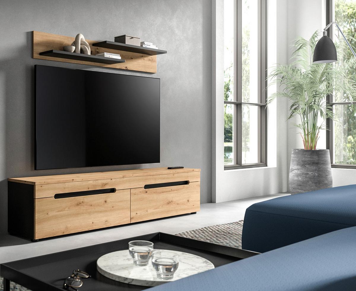 LOWBOARD Canu Eiche Dekor B: 170cm - Schwarz/Eiche Artisan, Design, Holzwerkstoff (170/38/33cm) - Livetastic