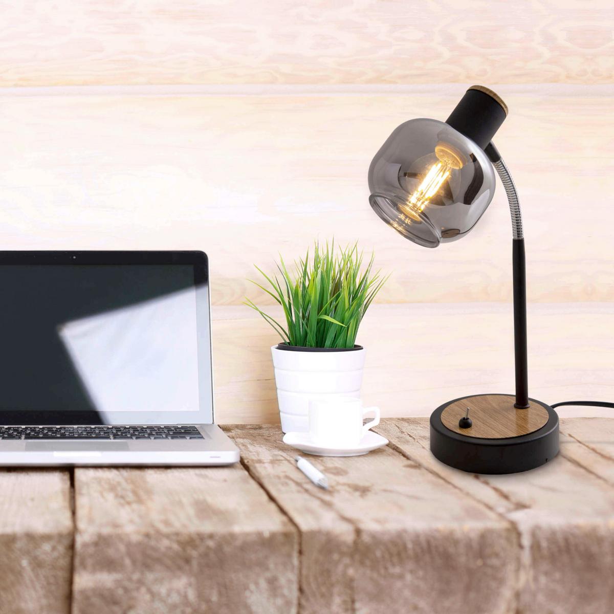 Tischleuchte Fumoso - Schwarz/Naturfarben, Design, Glas/Metall (12/39cm) - Näve