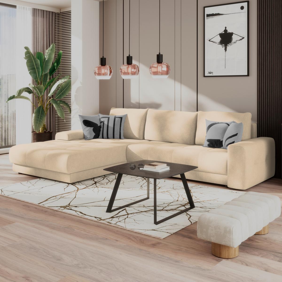 Ecksofa Adria Elfenbein, S: 213x308 cm - Elfenbein, Trend, Textil (213/308cm) - Luca Bessoni