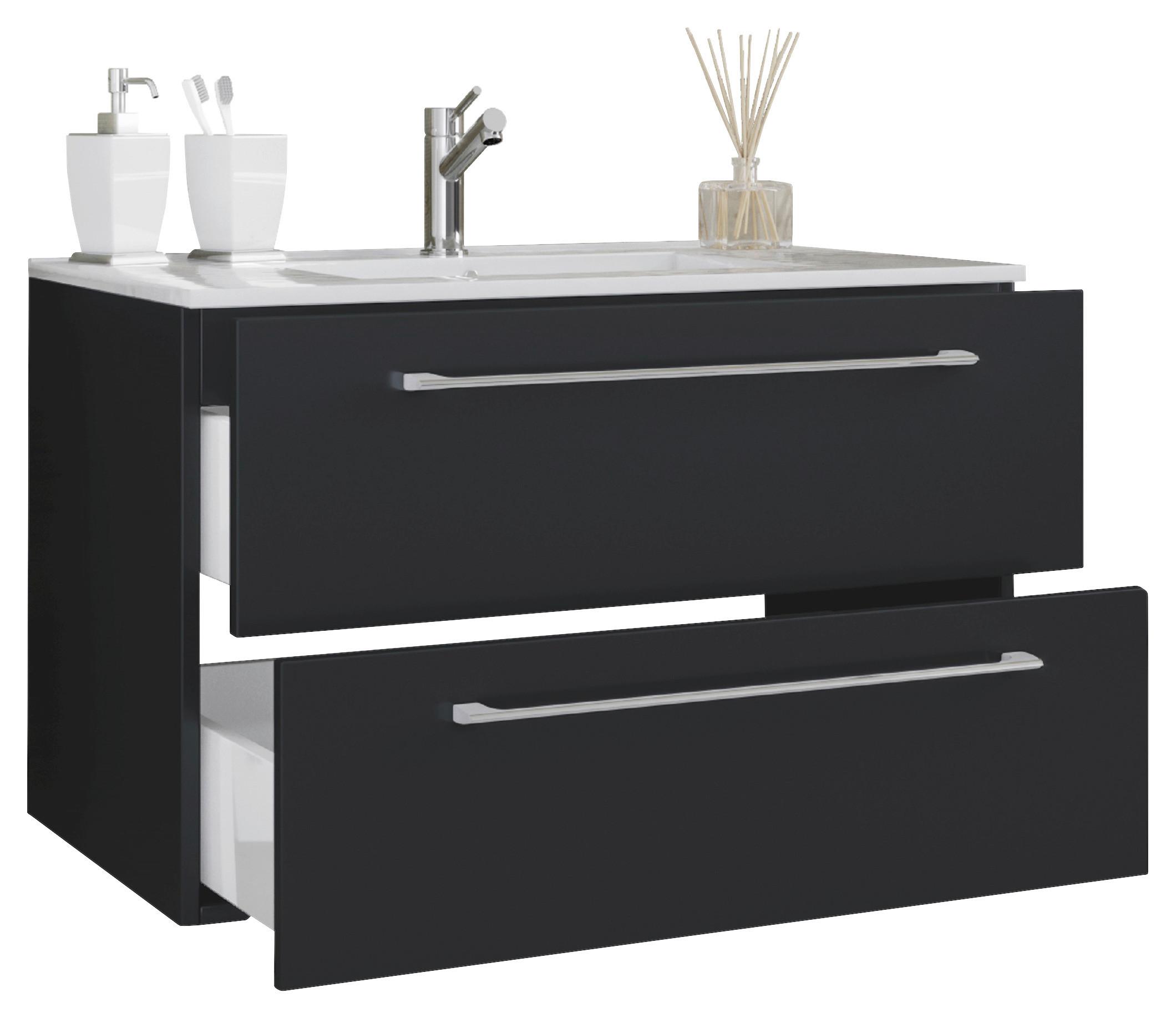 Waschbecken mit Unterschrank Badinos B: 61 cm Schwarz - Schwarz/Weiß, MODERN, Keramik/Holzwerkstoff (61cm) - MID.YOU
