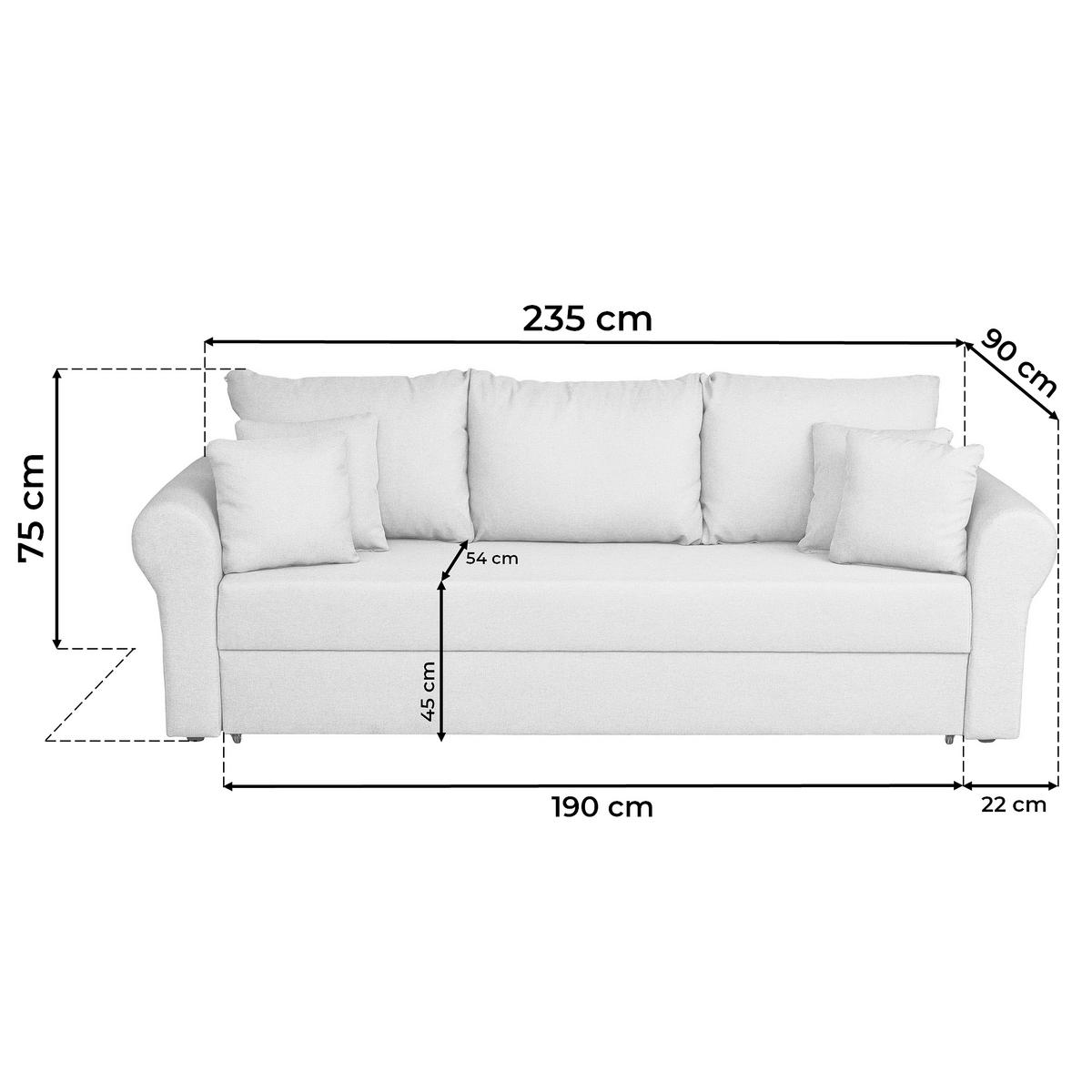 3-Sitzer mit Schlaffunktion & Bettkasten Sara Grau - Schwarz/Grau, Design, Textil (235/75/90cm) - P & B