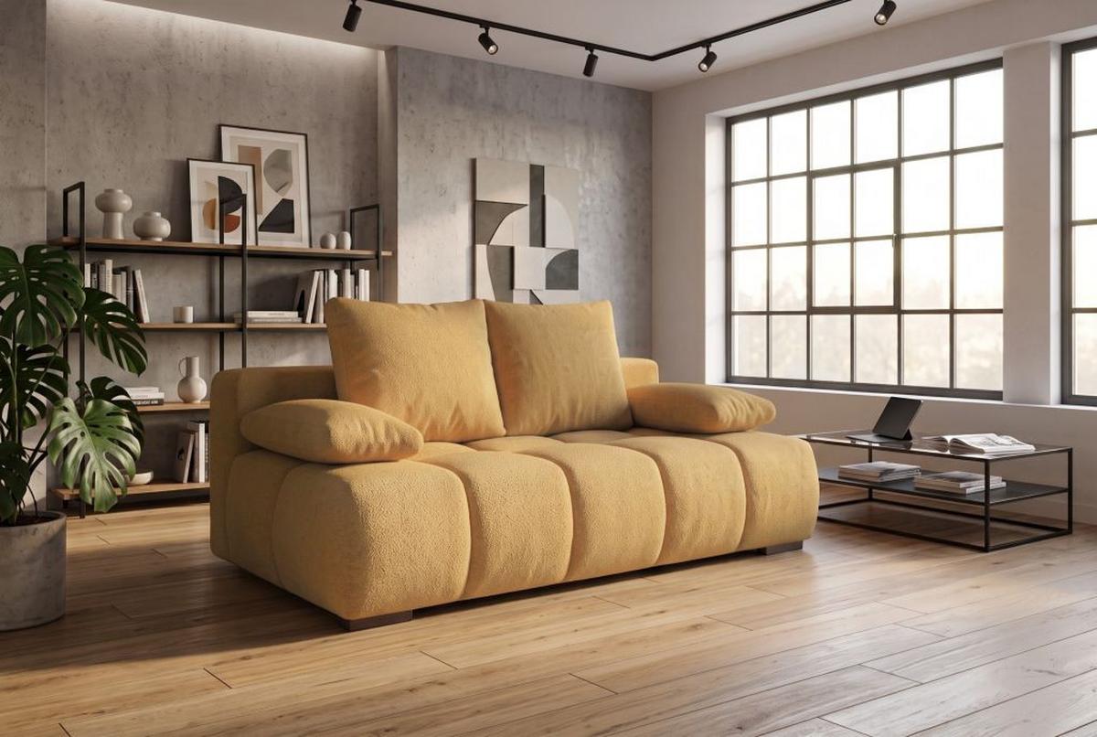 Boxspringová pohovka BOB, žltá ženilka - čierna/žltá, Konventionell, kompozitné drevo/textil (209/105cm) - Based