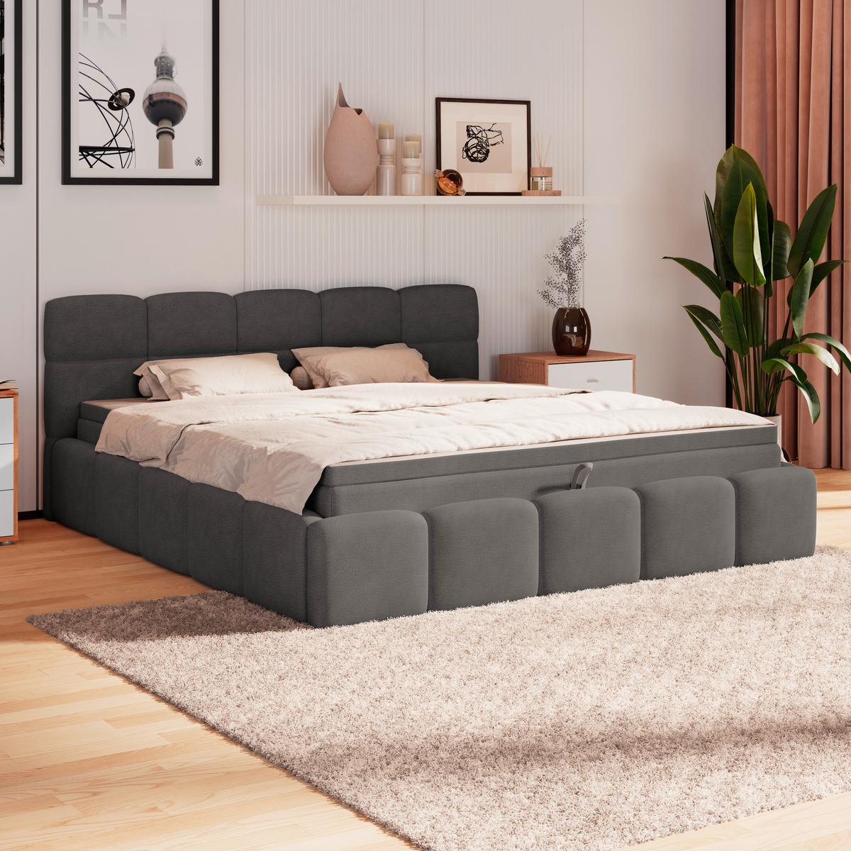 Polsterbett Noe Anthrazit 180x200 cm - Anthrazit/Schwarz, Trend, Textil/Metall (180/200cm)