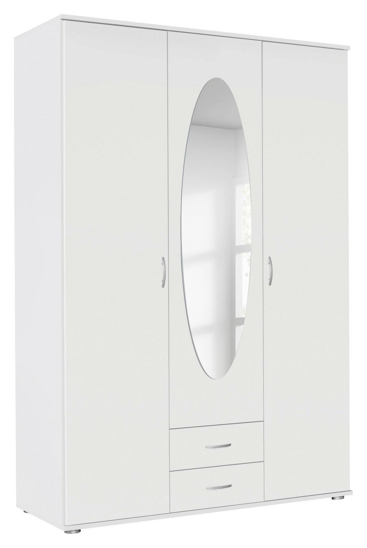 Drehtürenschrank mit Spiegel 127cm Paul 3 Sp - Weiß, KONVENTIONELL, Holzwerkstoff (127/188/52cm)