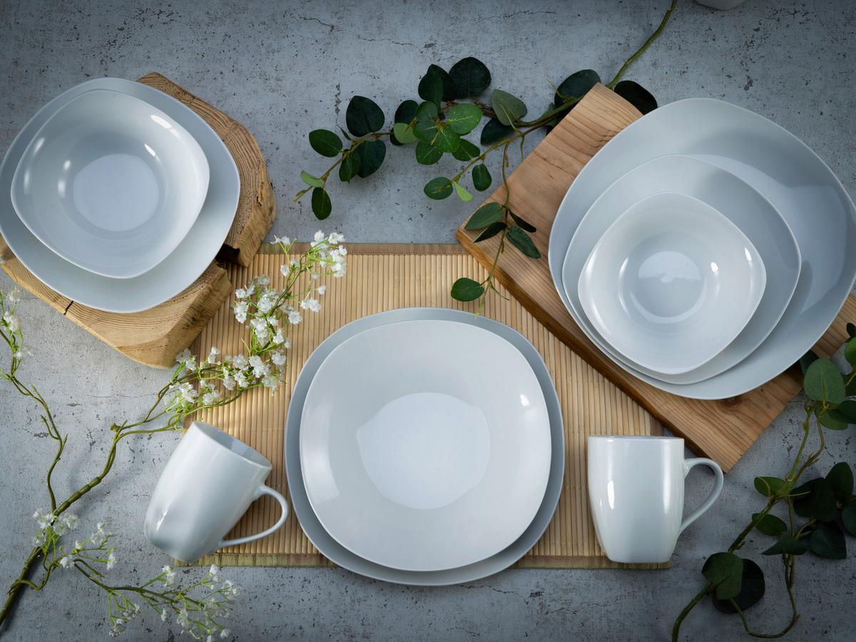 Kombiservice Porzellan 4 Personen Geschirr Set - Weiß, Basics, Keramik - Creatable