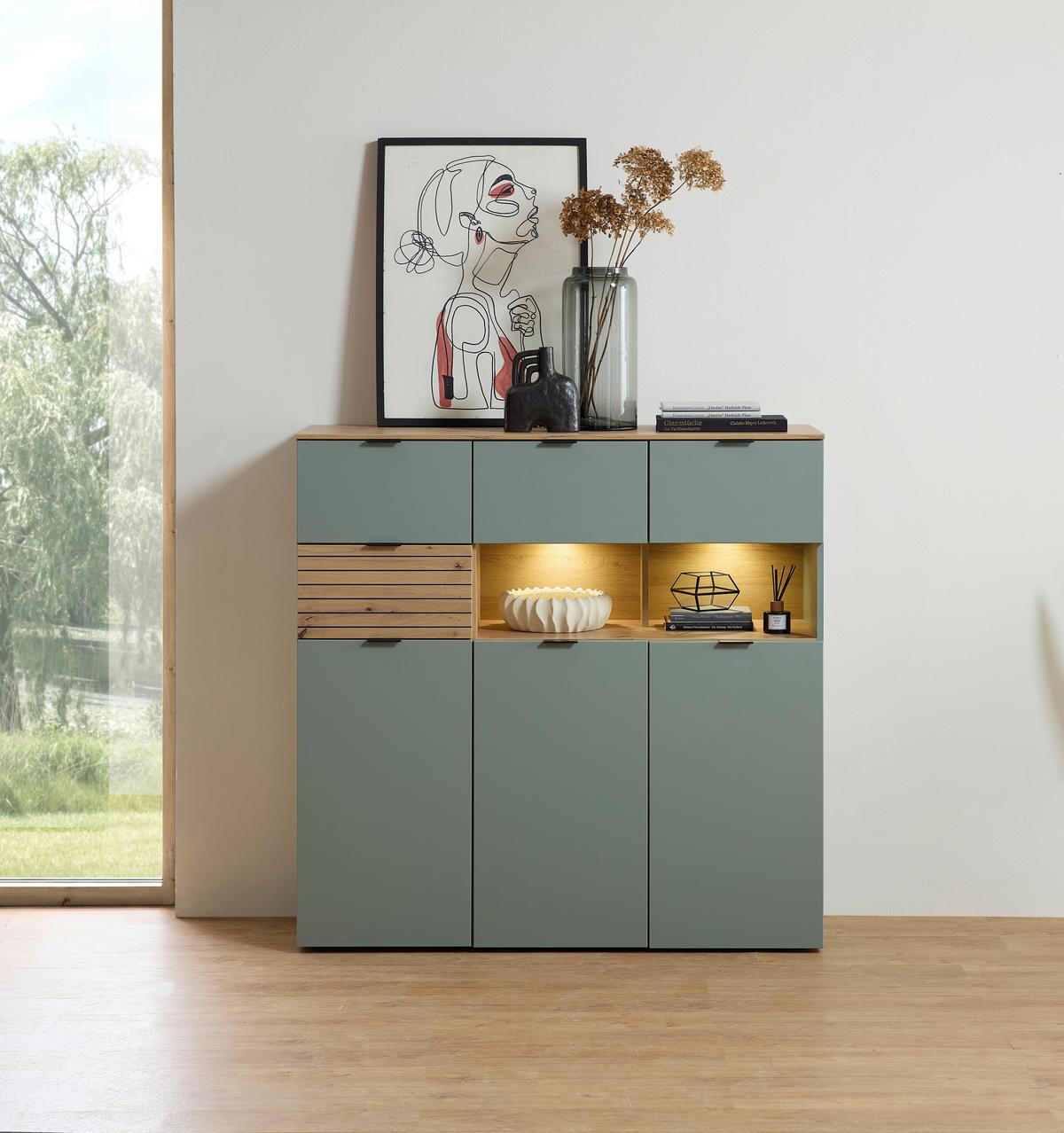 VYSOKÁ KOMODA MEMPHIS - černá/zelená, Moderní, kov/kompozitní dřevo (125/125/45cm) - Premium Living