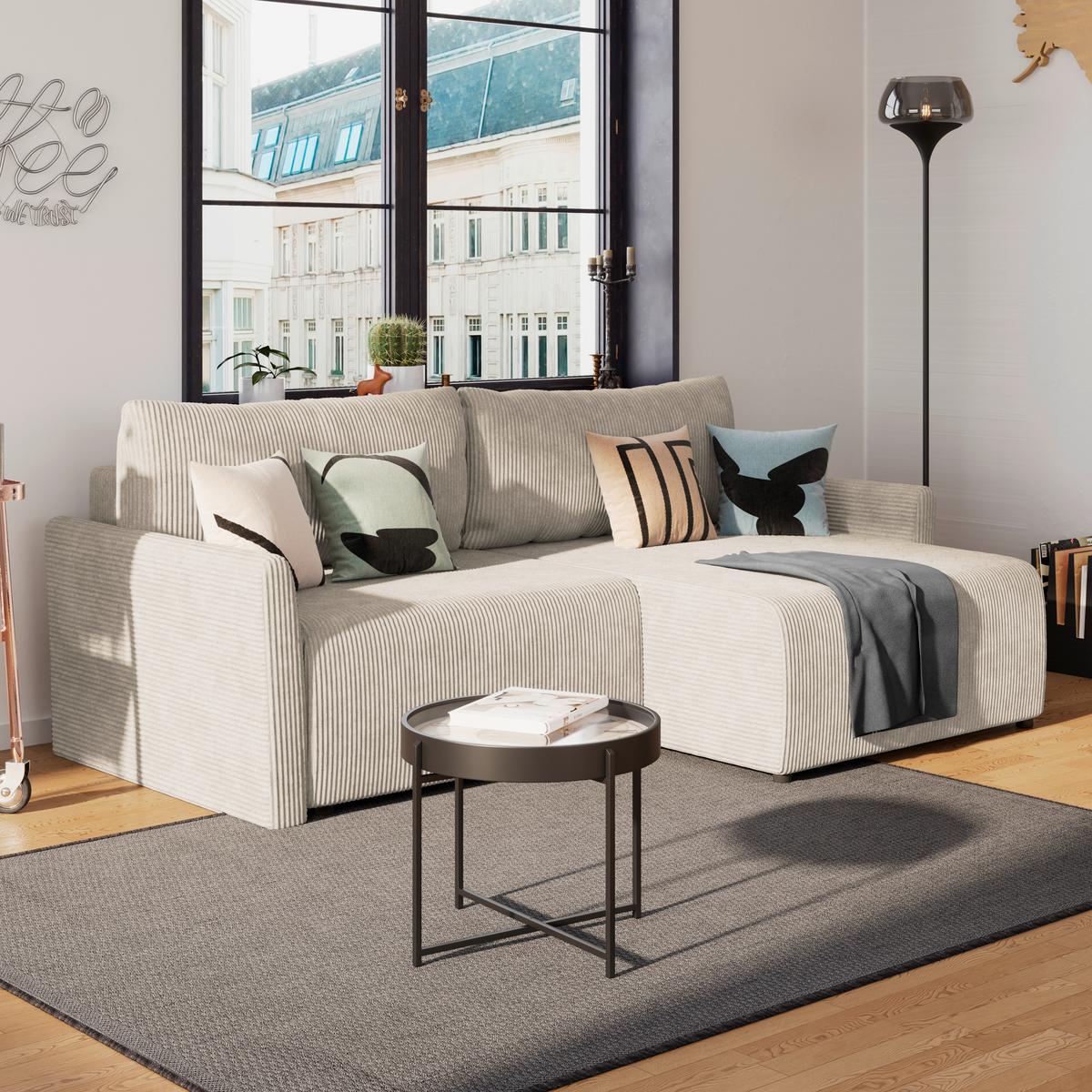 Ecksofa mit Schlaffunktion Sonos, Ecru 228x146 cm - Ecru/Schwarz, MODERN, Textil (228/146cm)