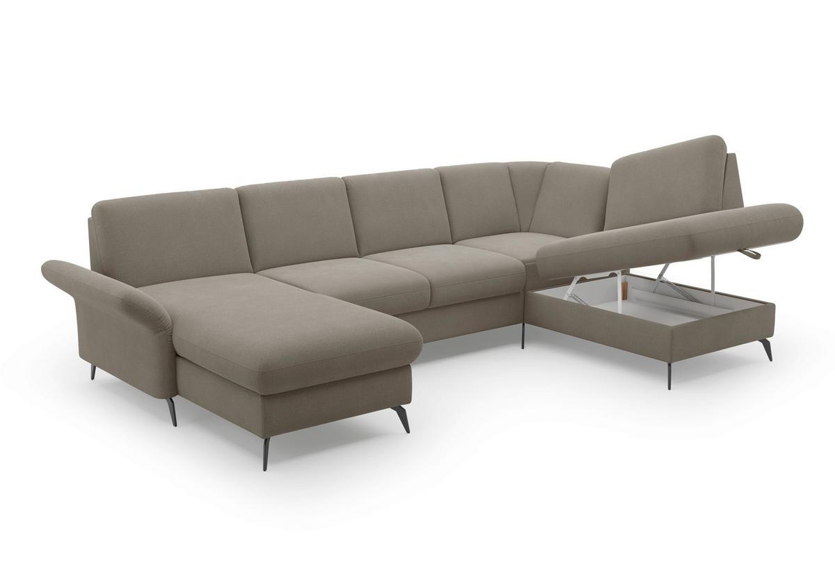 Wohnlandschaft Rochelle Schlammfarben U: 164x314x195cm - Schlammfarben/Schwarz, KONVENTIONELL, Textil (164/314/195cm) - Sit & More