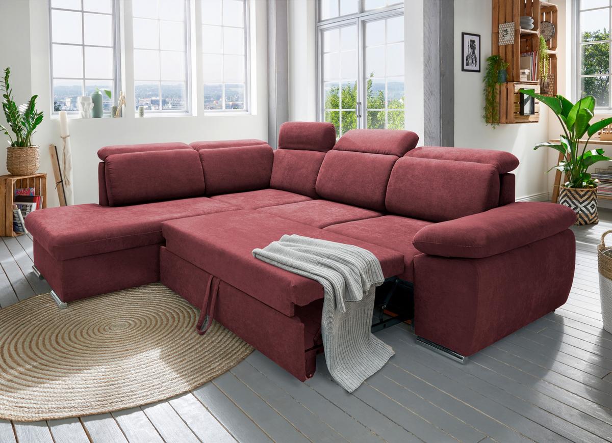 Ecksofa Vasto Bordeaux S: 228x283 cm - Chromfarben/Bordeaux, Design, Textil (228/283cm) - Livetastic