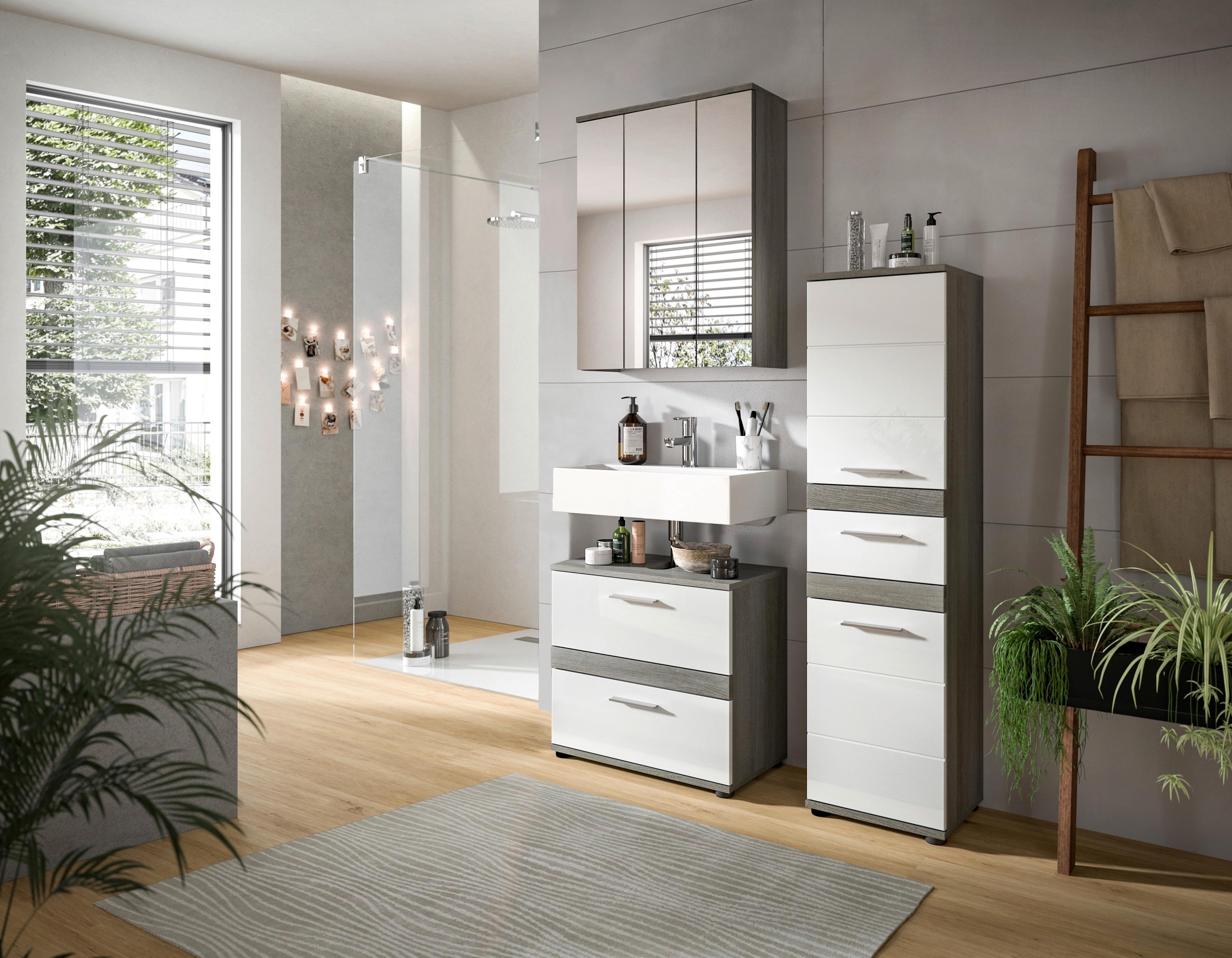 Badezimmer Blake Weiß Hg B: 105 Cm - Weiß Hochglanz/Schwarz, MODERN, Glas/Holzwerkstoff (105cm) - MID.YOU