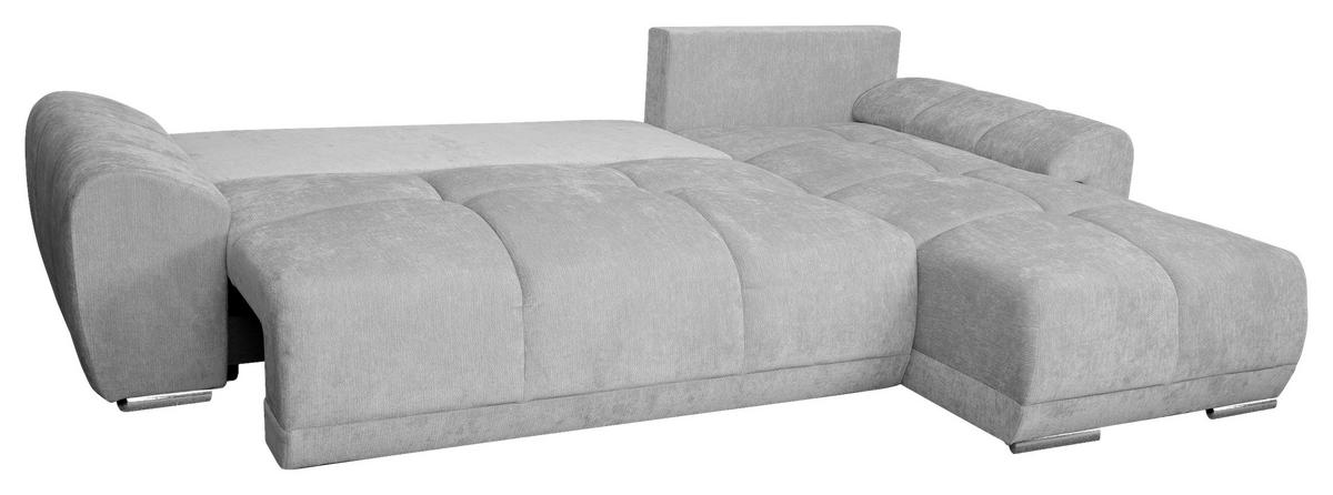 ECKSCHLAFSOFA Ramon, Hellgrau S: 296x182 cm - Chromfarben/Beige, Trend, Textil (296/182cm)