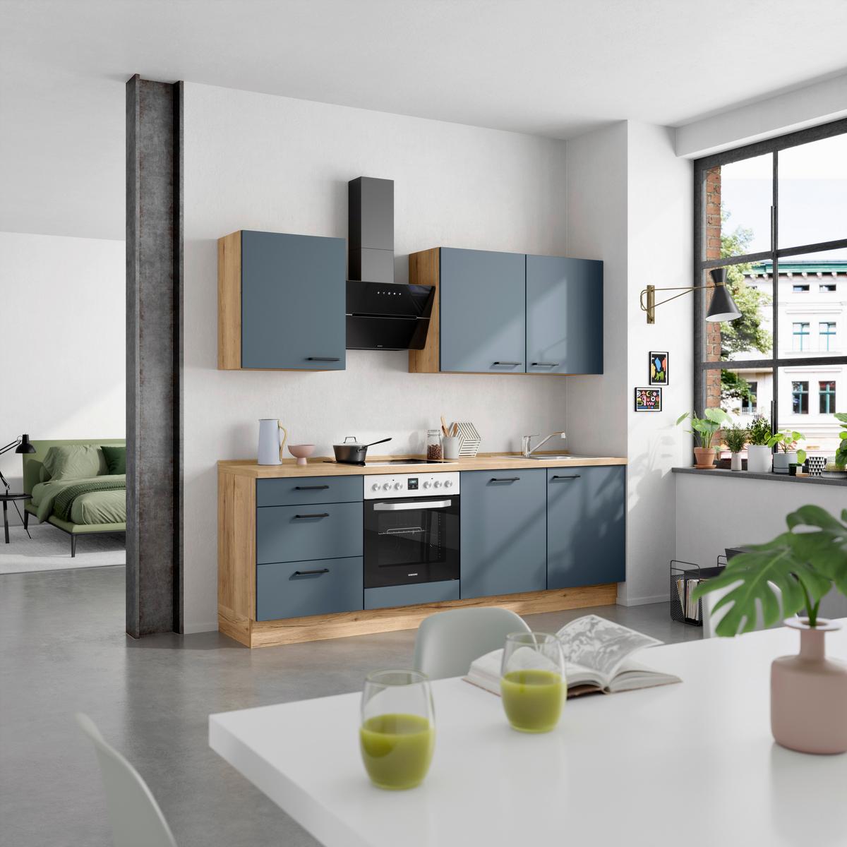 Küchenleerblock Easytouch High-Line, H9 Links - Blau/Eichefarben, MODERN, Holzwerkstoff (240cm) - Nobilia