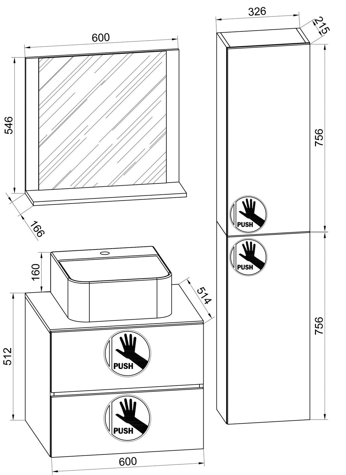 Badezimmer Lendas Bl L - Honigeiche/Schwarz, MODERN, Glas/Keramik (94cm) - MID.YOU
