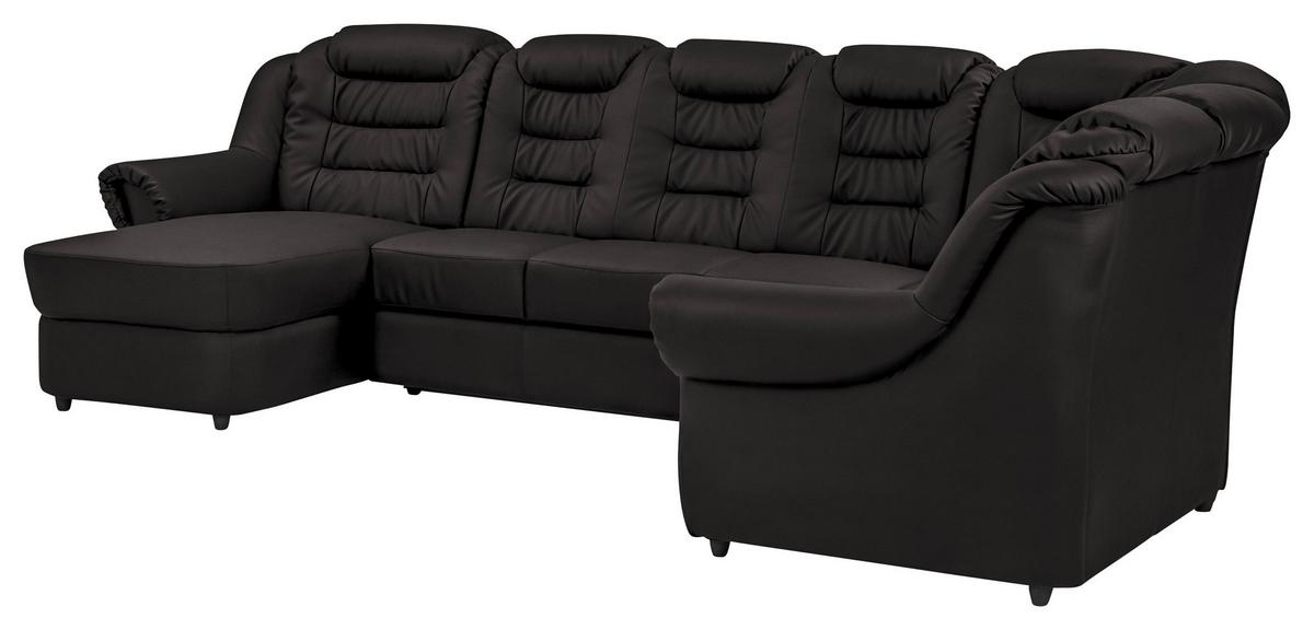 Wohnlandschaft Boston Schwarz Lederlook - Schwarz, KONVENTIONELL, Textil (165/333/216cm) - Livetastic