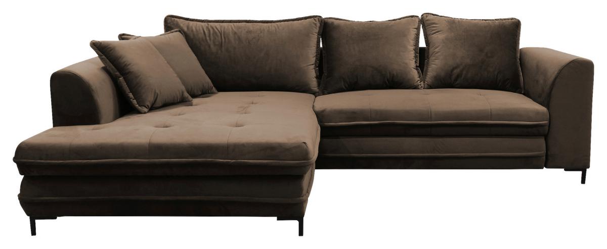 Ecksofa Bello Braun Mit Schlaffunktion Ottomane Links - Schwarz/Braun, Design, Textil (187/277cm) - Livetastic