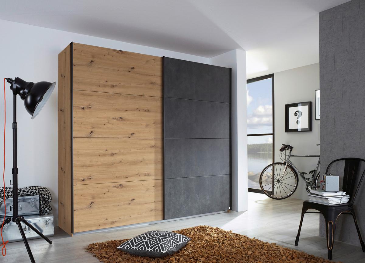 Schwebetürenschrank Tampa Anthrazit/eiche Dekor B: 226cm - Anthrazit/Eiche Artisan, KONVENTIONELL, Holzwerkstoff (226/210/62cm) - Rauch Möbel