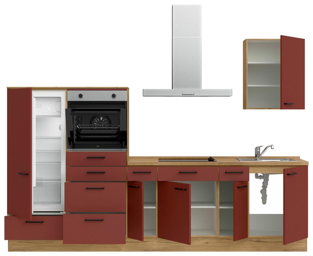 Küchenleerblock Easytouch Low-Line, L4 Links - Eichefarben/Rot, MODERN, Holzwerkstoff (300cm) - Nobilia