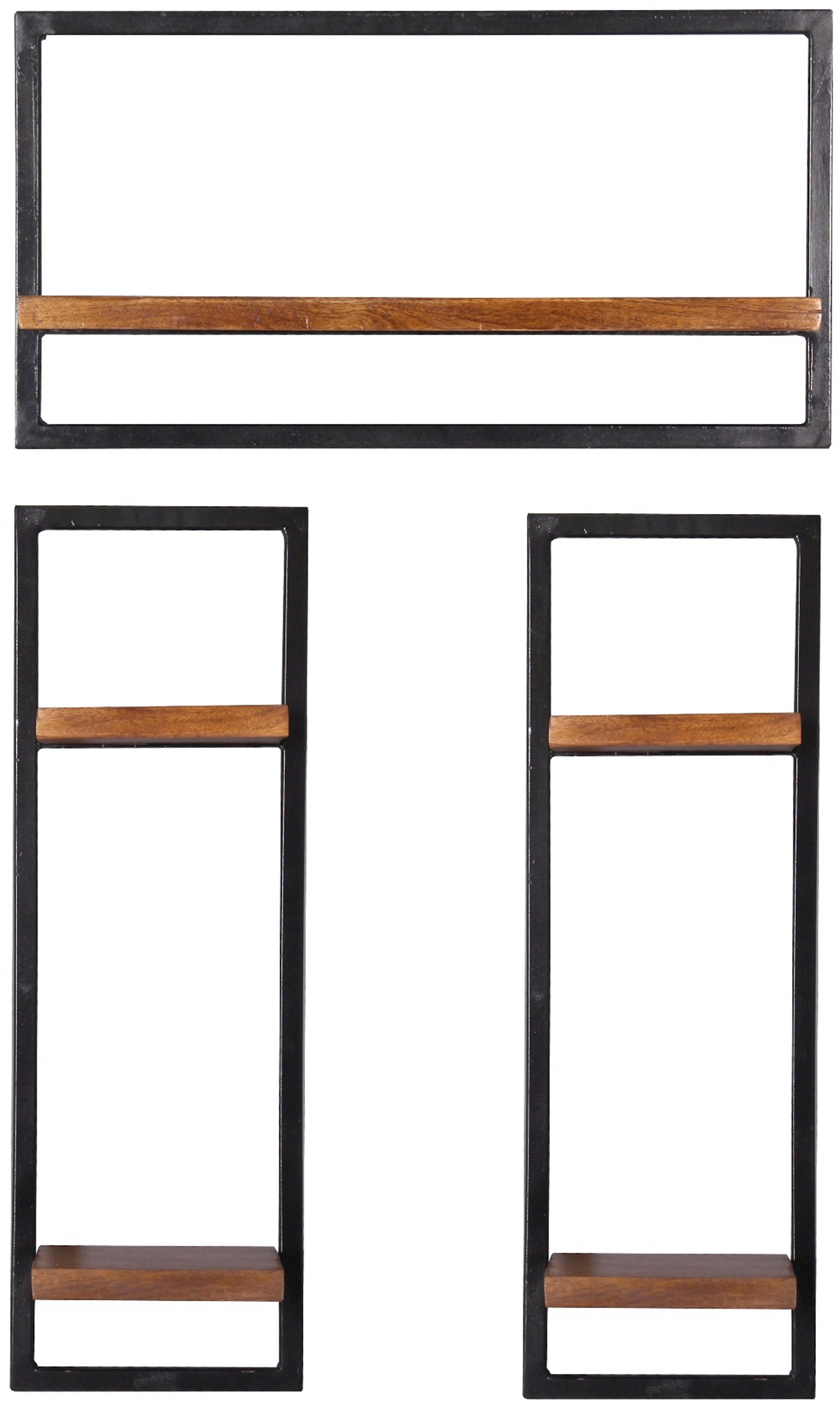Wandregalset 3-tlg. Mangoholz B: 60cm - Schwarz/Naturfarben, Design, Holz/Metall (60/110/25cm) - MID.YOU