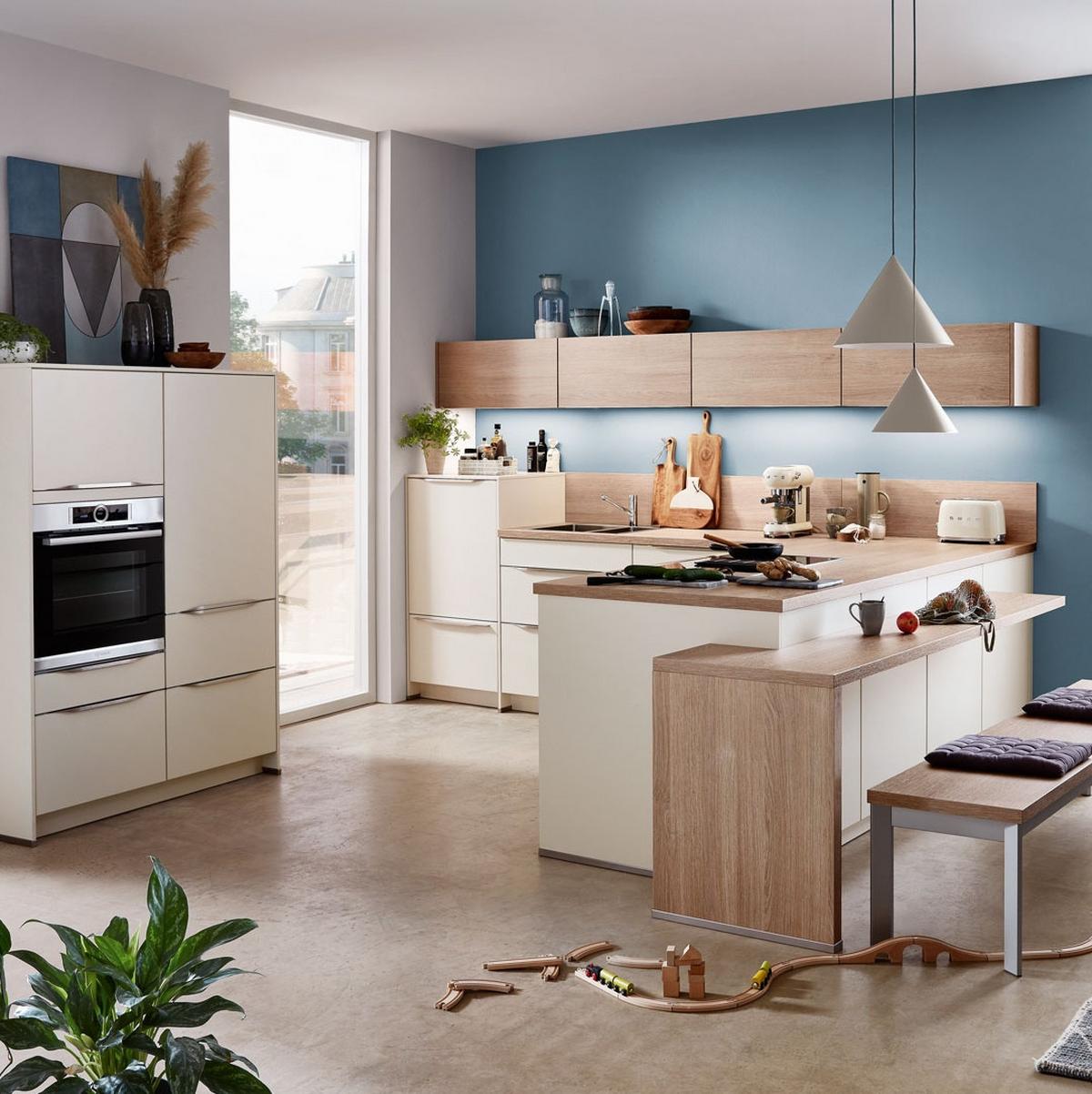 Einbauküche Fontana Frei Planbar Modernes Design - Eichefarben/Creme, MODERN, Holzwerkstoff - Vertico