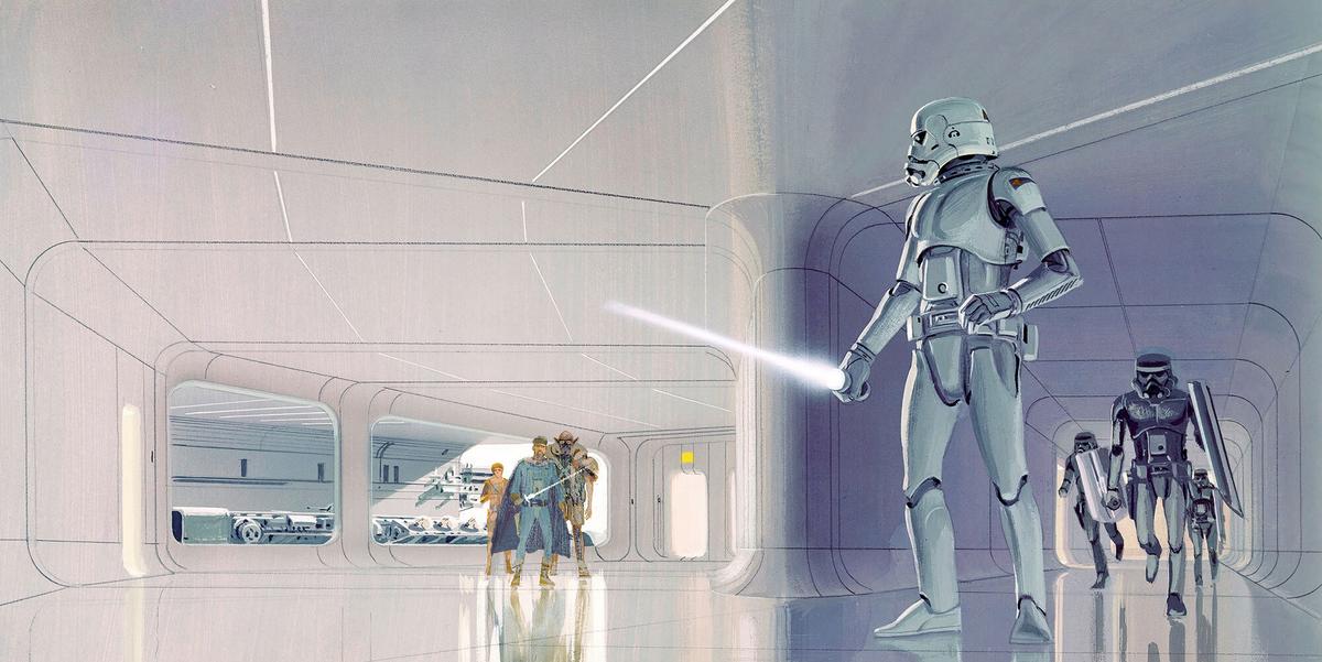 Fototapete Star Wars Stormtrooper Hallway - Schwarz/Grau, Trend, Textil (500/250cm)