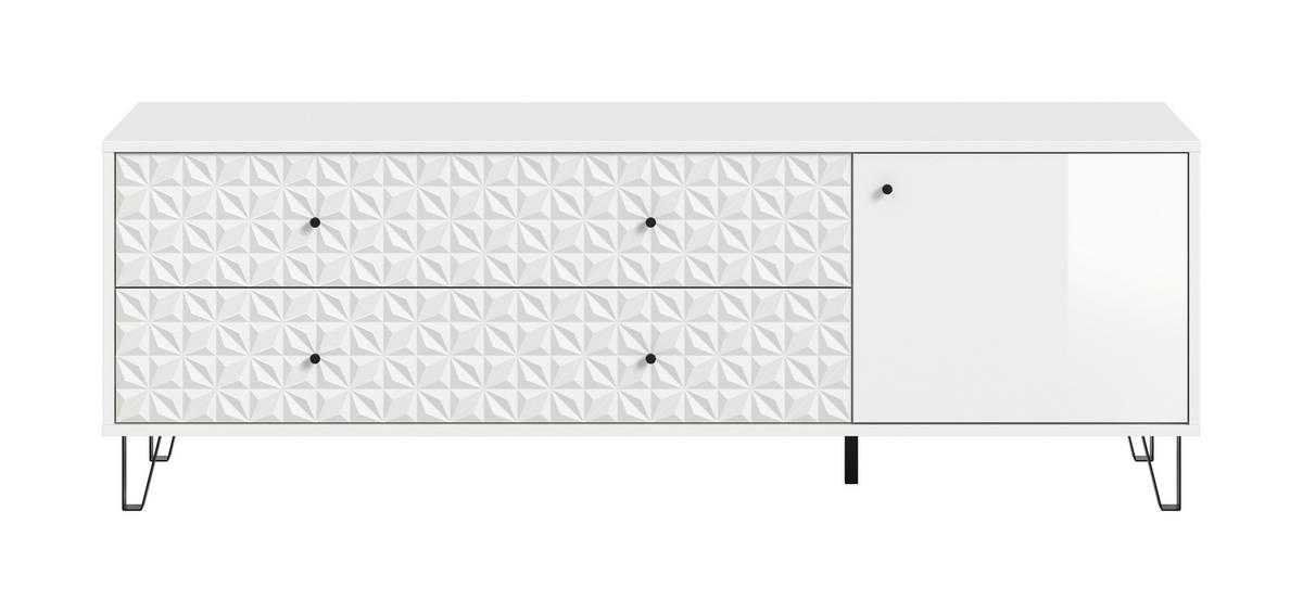 Lowboard Prisma Weiß Hochglanz B: 164 cm - Weiß Hochglanz/Schwarz, Design, Holzwerkstoff (164/56/40cm) - Livetastic