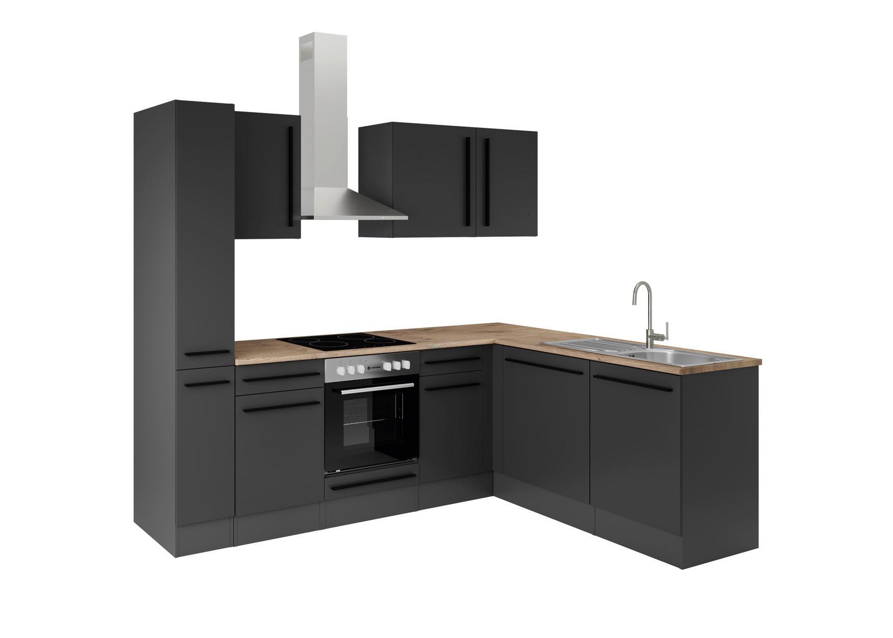 Eckküche Jazz 8 250 Schwarz S: 250x175 cm - Eichefarben/Schwarz, LIFESTYLE, Holzwerkstoff (250/175cm) - P & B
