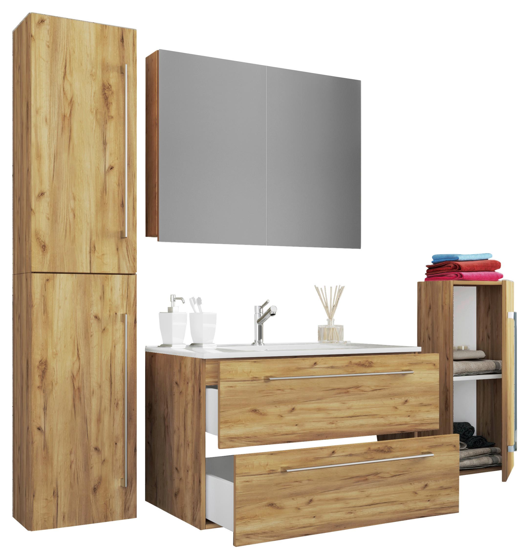Badezimmer Badinos 5-Teilig Honigeiche B: 146 cm - Honigeiche/Weiß, MODERN, Keramik/Holzwerkstoff (147cm) - MID.YOU