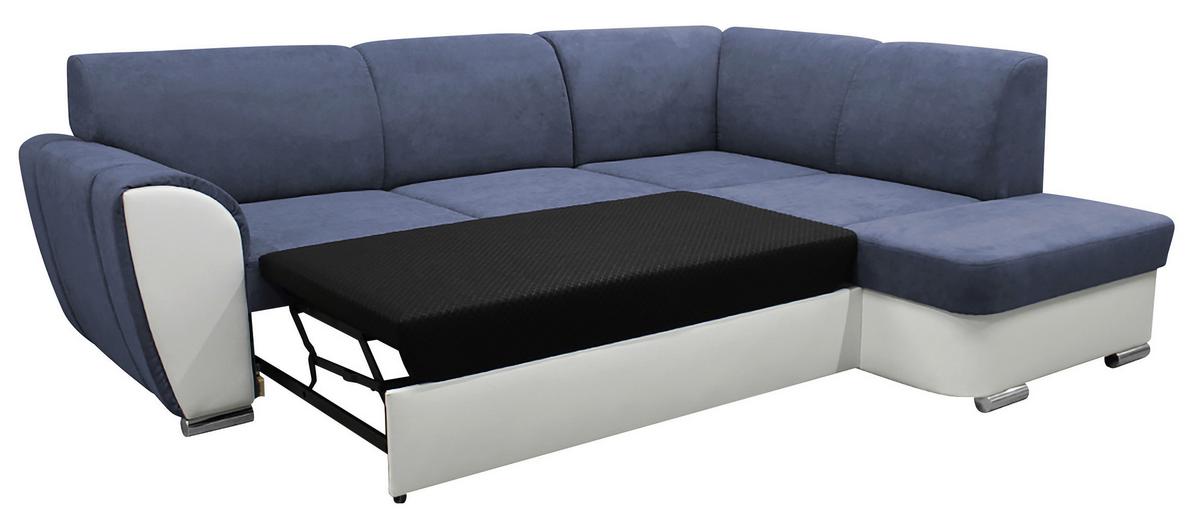 Ecksofa Mit Bettkasten Doris Rücken Echt Blau/weiß - Blau/Silberfarben, Design, Textil (255/196cm) - MID.YOU