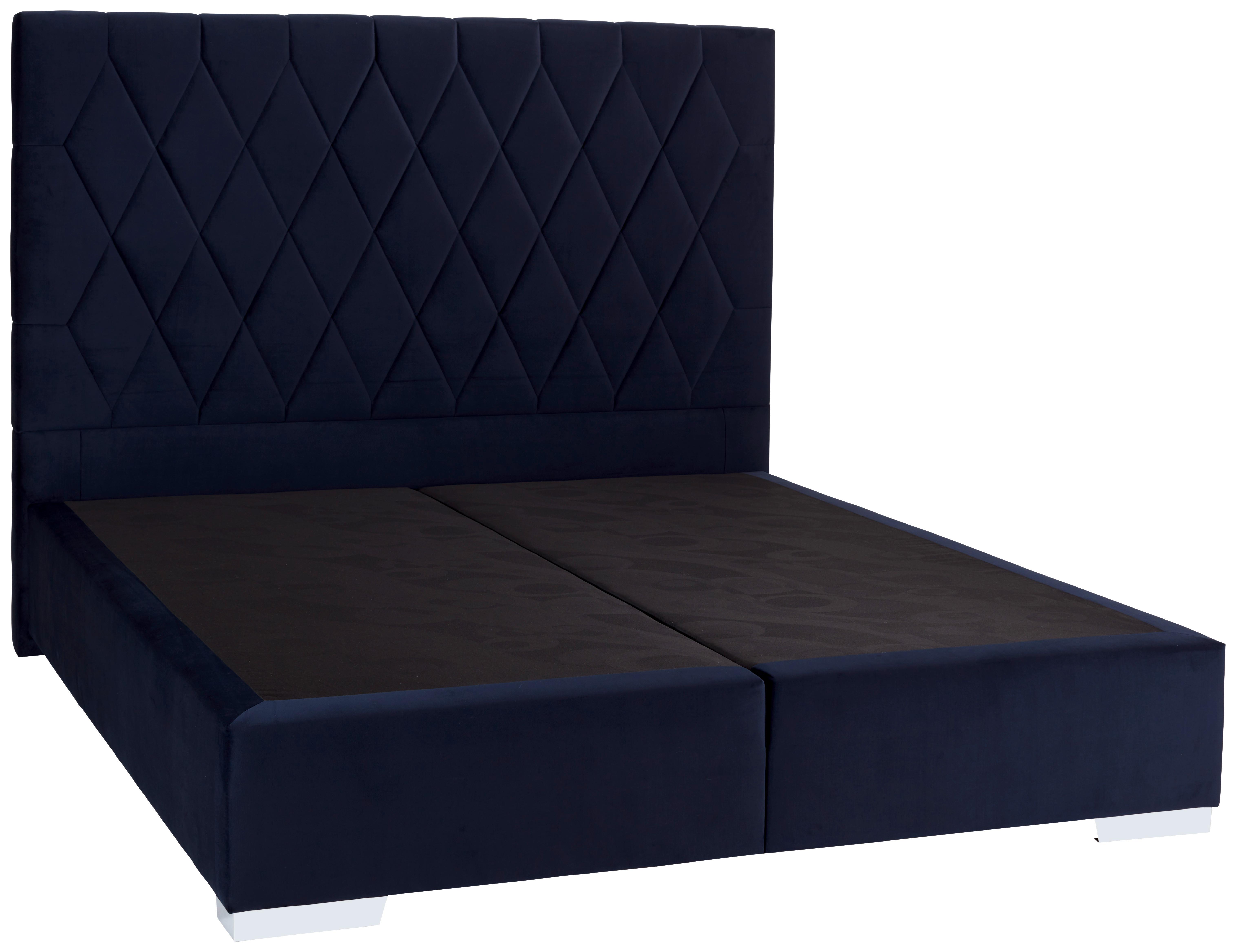 Boxspringbett 160x200cm Paula 1 - Chromfarben/Dunkelblau, MODERN, Textil (160/200cm)