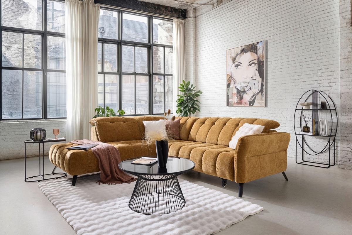 Rohová sedačka NEW YORK, levá, bronzová tkanina NILE - černá/bronzová, Moderní, kov/kompozitní dřevo (288/87-104/261cm) - Premium Living