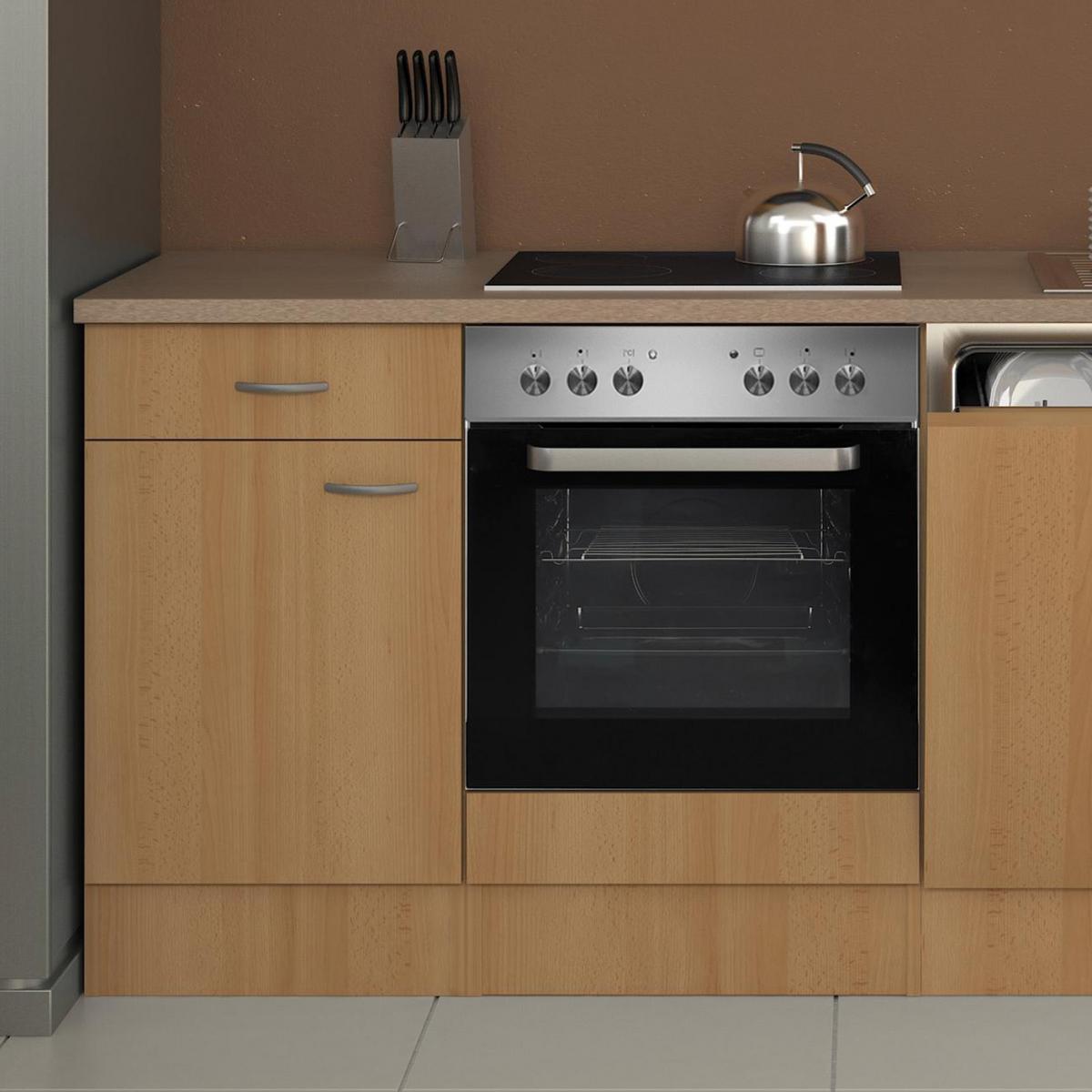 Küchenzeile Nano M. Geräten 220 Cm Creme/buche Dekor - Beige/Buchefarben, MODERN, Holzwerkstoff (220cm) - FlexWell