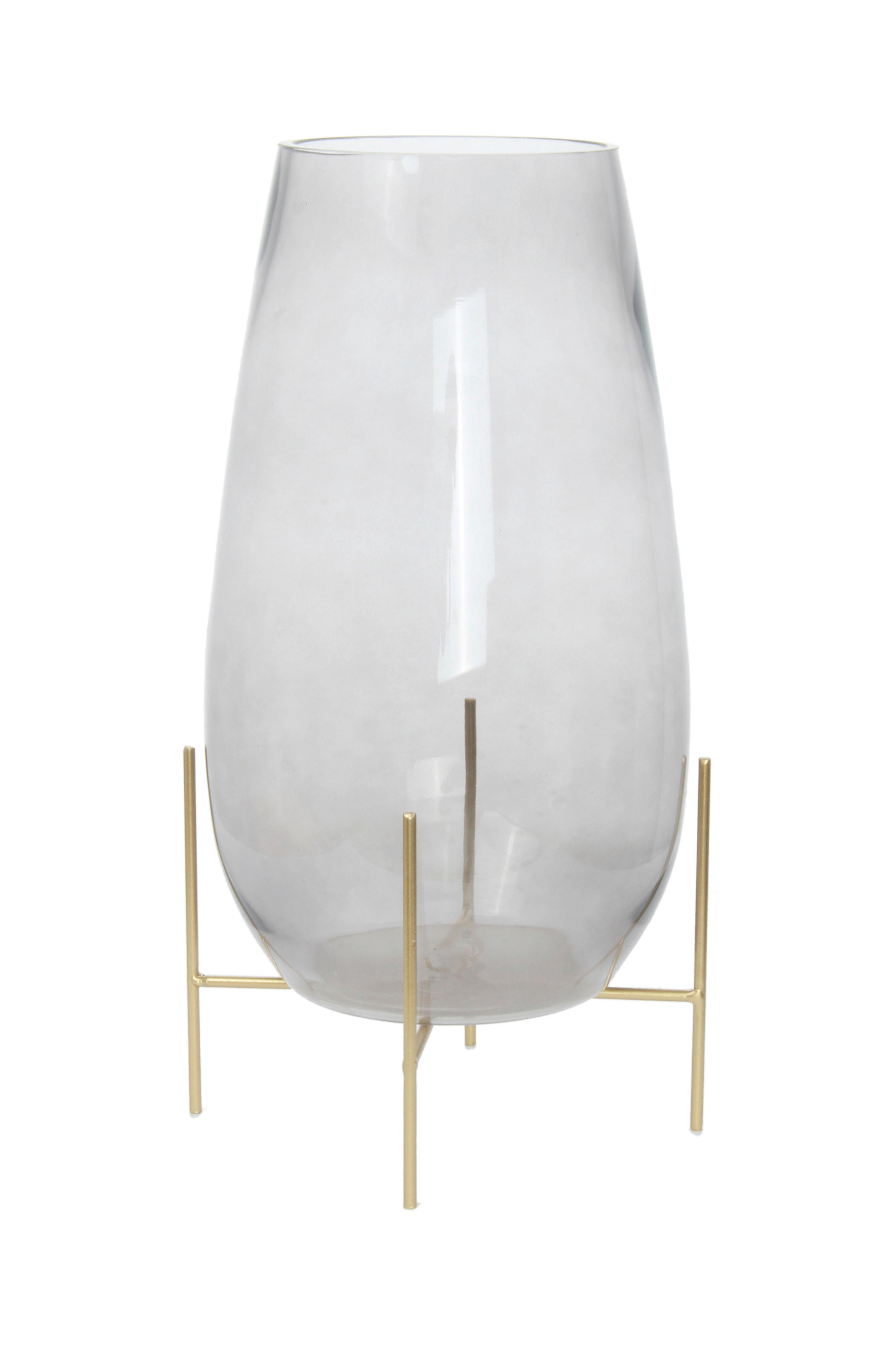 Vase Saigon Bauchig Glas/eisen Grau/gold H: 48,5 Cm