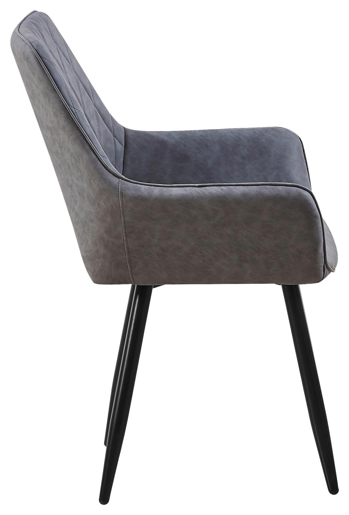 Armlehnstuhl Parker Grau Gepolstert, Vintage-Look - Schwarz/Grau, MODERN, Textil/Metall (58/87/64cm) - MID.YOU