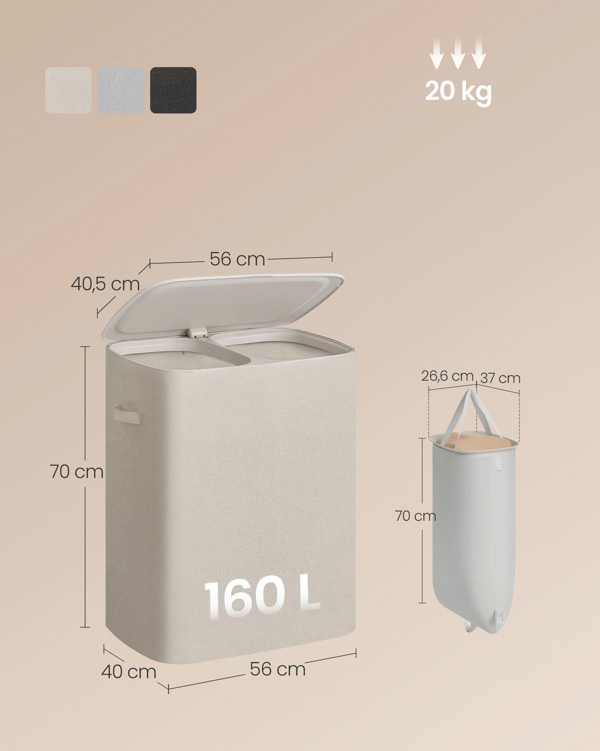 Wäschekorb Metall/Kunststoff/Textil - Beige, Basics, Kunststoff/Textil (56/70/40,5cm)