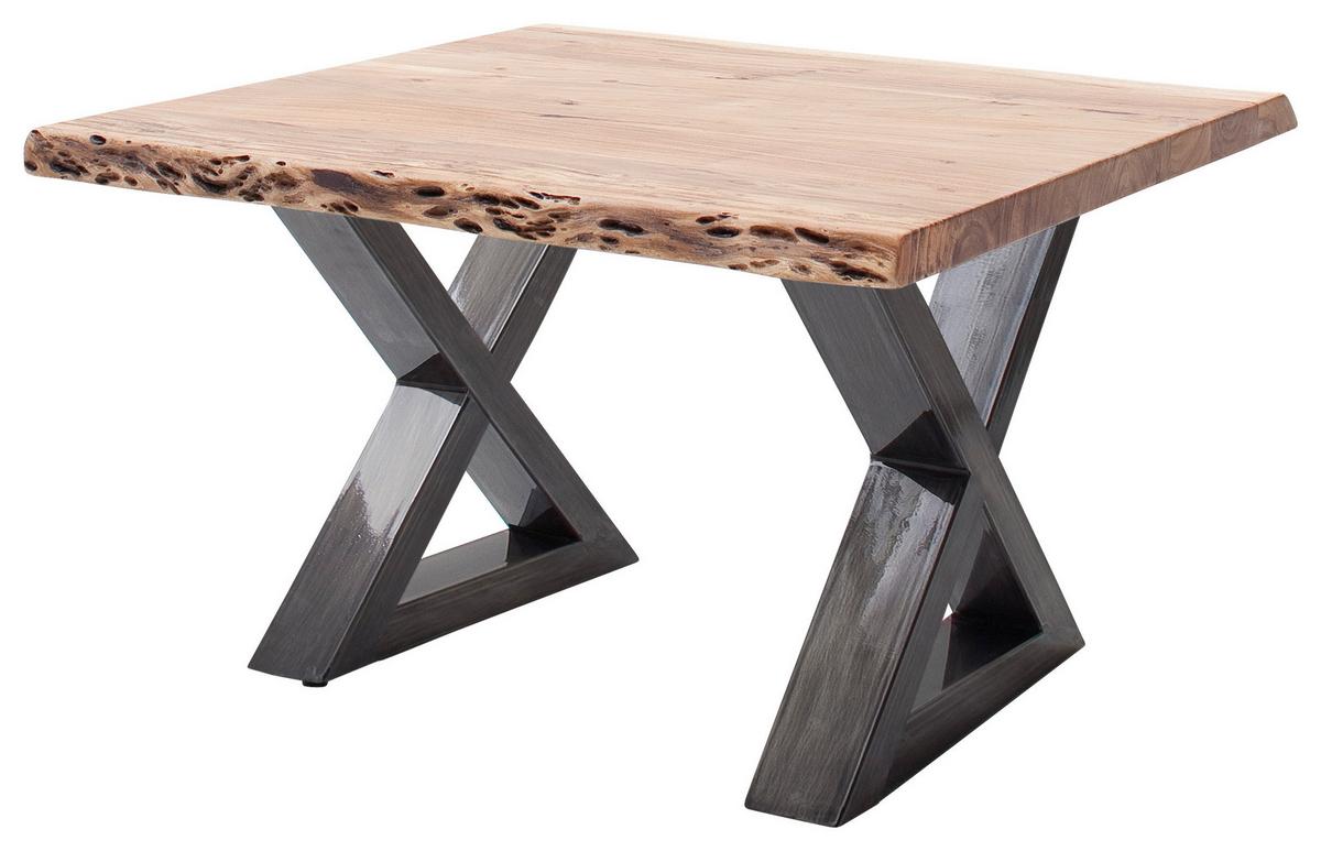 Couchtisch Holz mit Massiver Tischplatte Cartagena, Akazie - Akaziefarben/Nickelfarben, MODERN, Holz/Metall (75/45/75cm)
