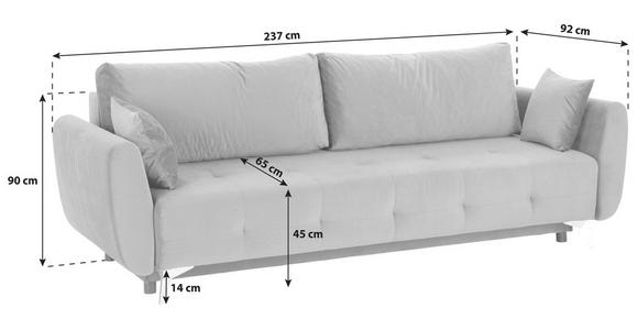 3-Sitzer Sofa Schlaffunktion Costa mit Bettkasten/Zierkissen - Hellgrau/Schwarz, MODERN, Kunststoff/Textil (230/90/92cm) - Luca Bessoni