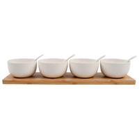 sada misiek na omáčku TAPAS - 4 - bílá, Moderní, dřevo/keramika (45/11.5/7.2cm) - Modern Living
